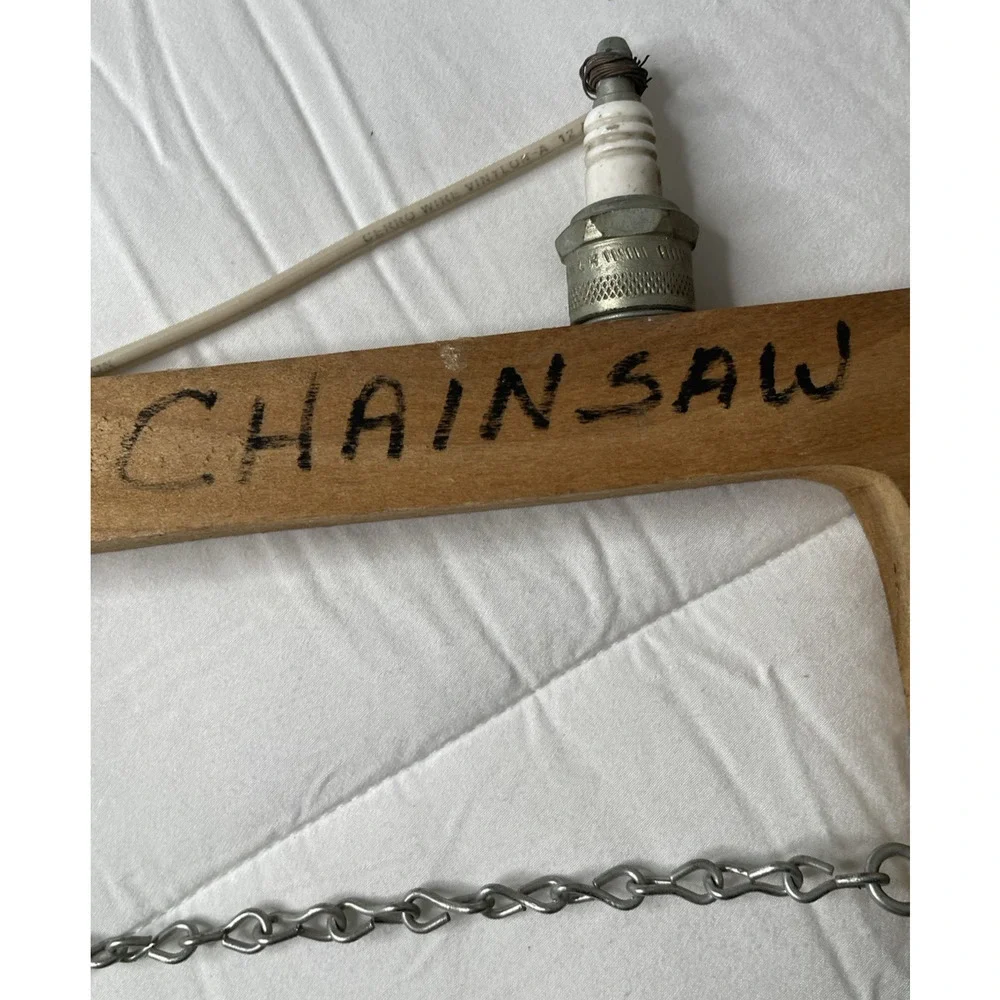Vintage Handmade Hillbilly Chainsaw Wooden Folk Art Novelty Rustic Cabin Wall De